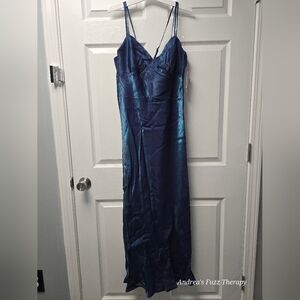 Elegant Blue/Green Sheer Satin Dress